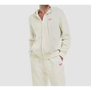 Reebok Women's Loose Fit French Terry Zip-Front Hoodie Ivory XS